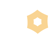 Simplistic icon of a beige shopping bag with a hexagonal shape on it, on a black background.