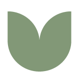A green, stylized leaf icon with a symmetrical, rounded shape.