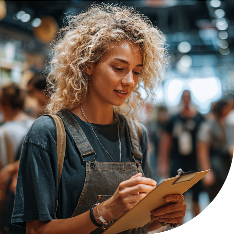 Female Founder merchandising product at a grocery store