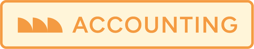 A sign with the word 'ACCOUNTING' in uppercase letters, featuring a logo of three orange shapes on the left side.