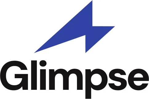 Blue lightning bolt graphic over the logo for "Glimpse"