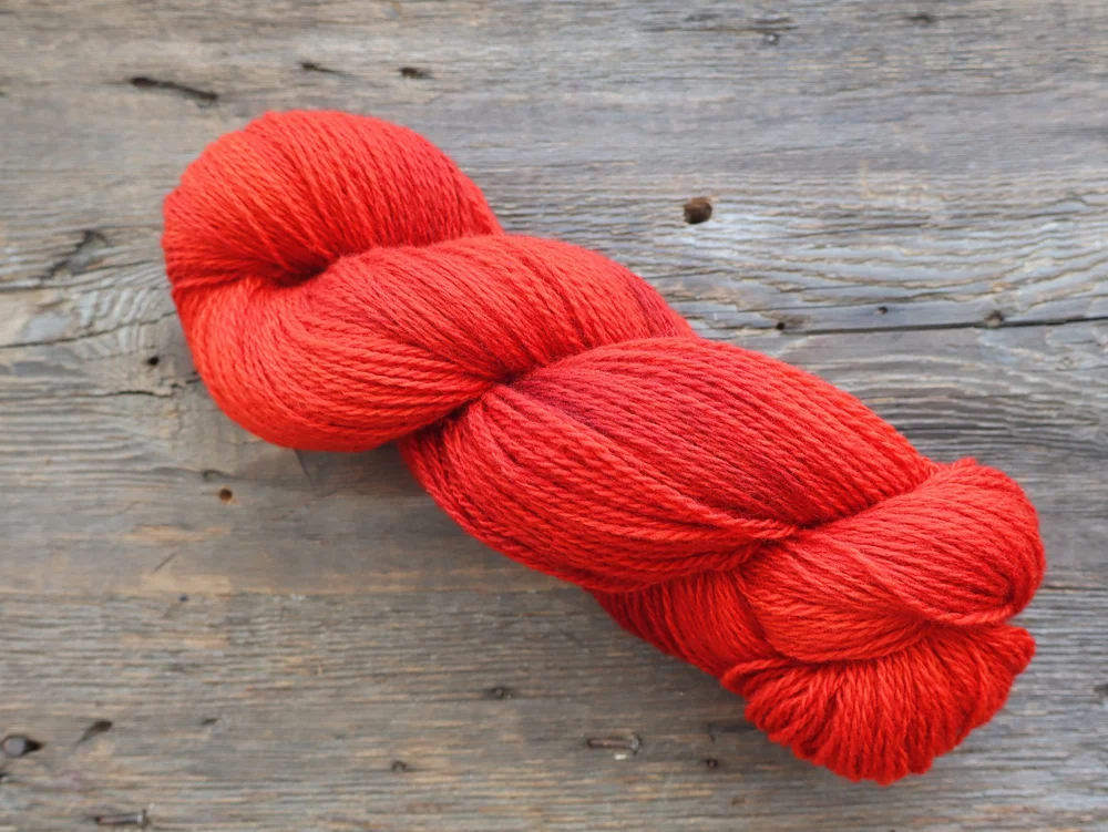 Vibrant red tonal yarn. The Fox by Fox & Owl Dye Lab. Fiery, soft