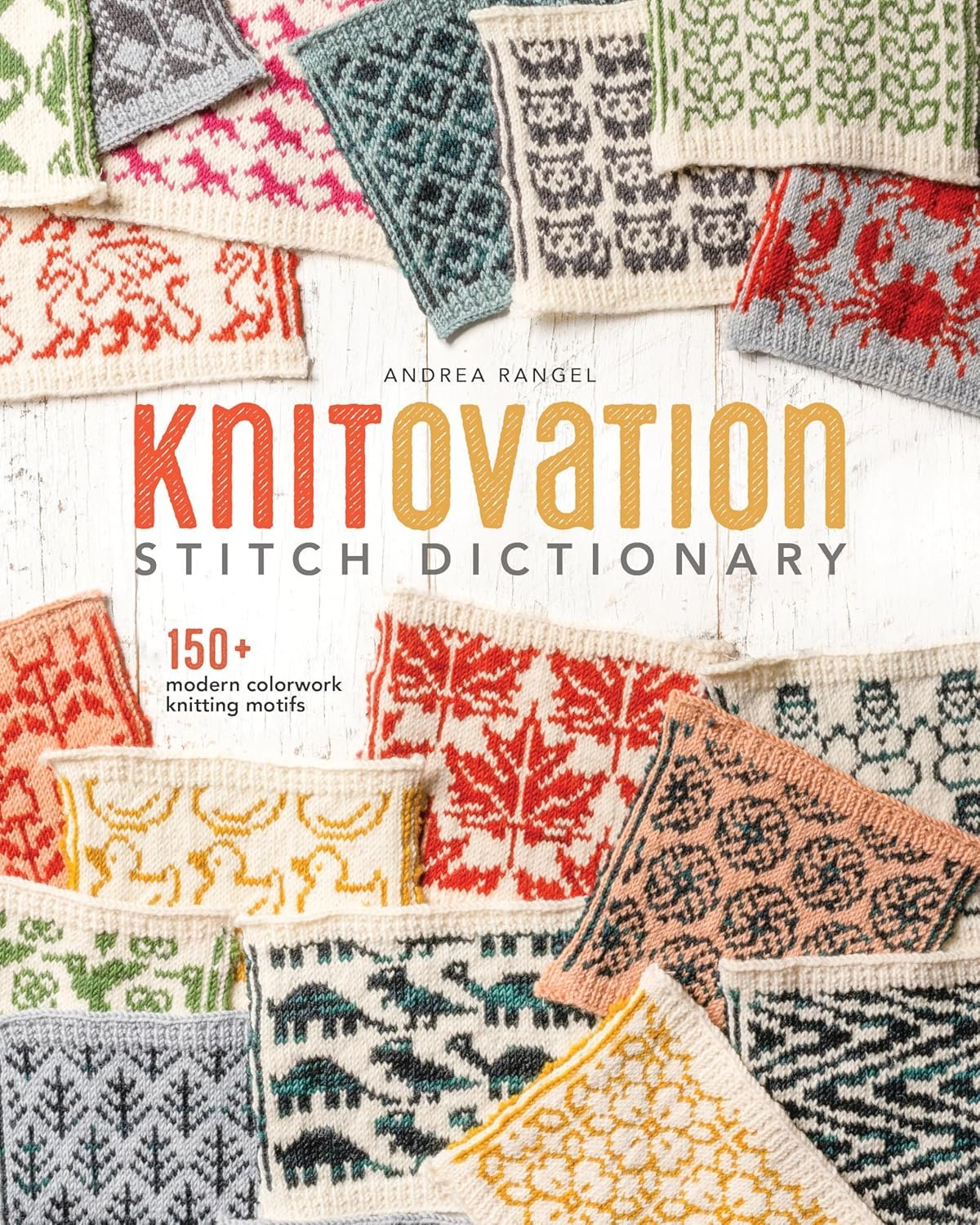 Multiple colorwork knit swatches on the cover of Knitovation