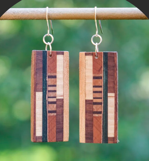 Picture of wooden handmade earrings.