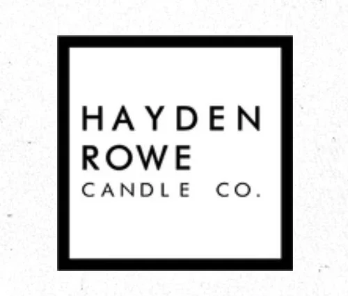 Logo for Hayden Rowe Candle Co. with black text in a black border on a white background.