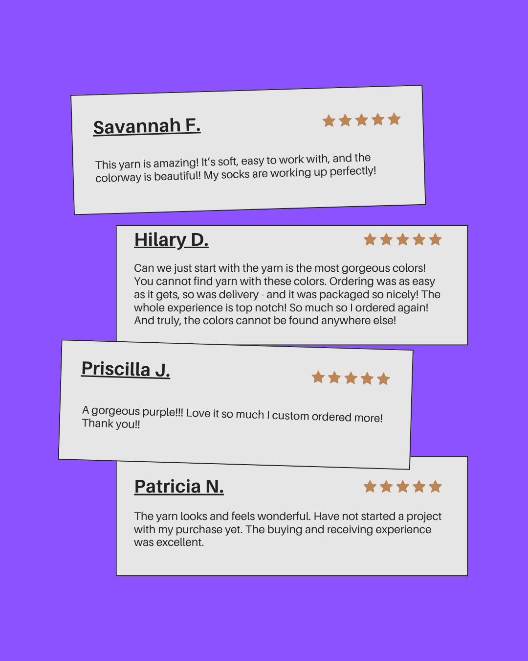 Four more recommendations from our customers praising our yarn and service.