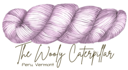 The Wooly Caterpillar logo - a tonal purple skein of yarn in watercolor style depicting our indie dyed yarn brand.