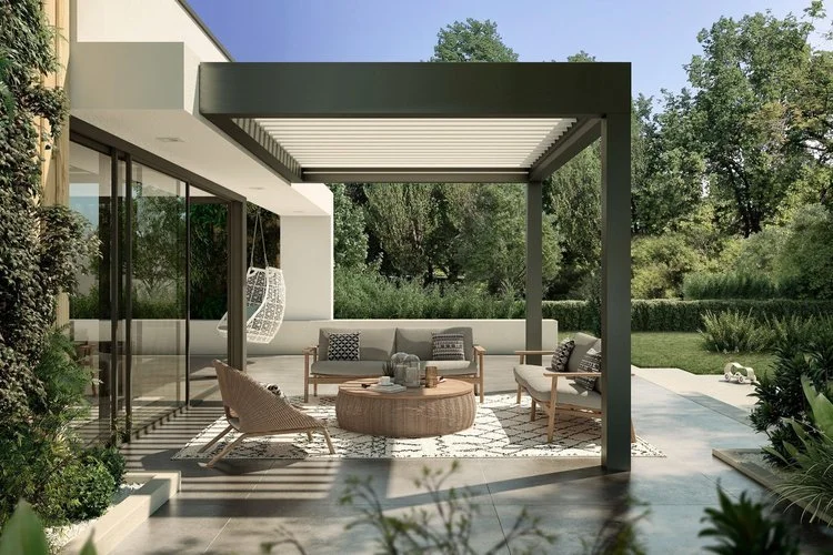 Outdoor gazebo with clean architectural lines and durable materials in Huntington, NY