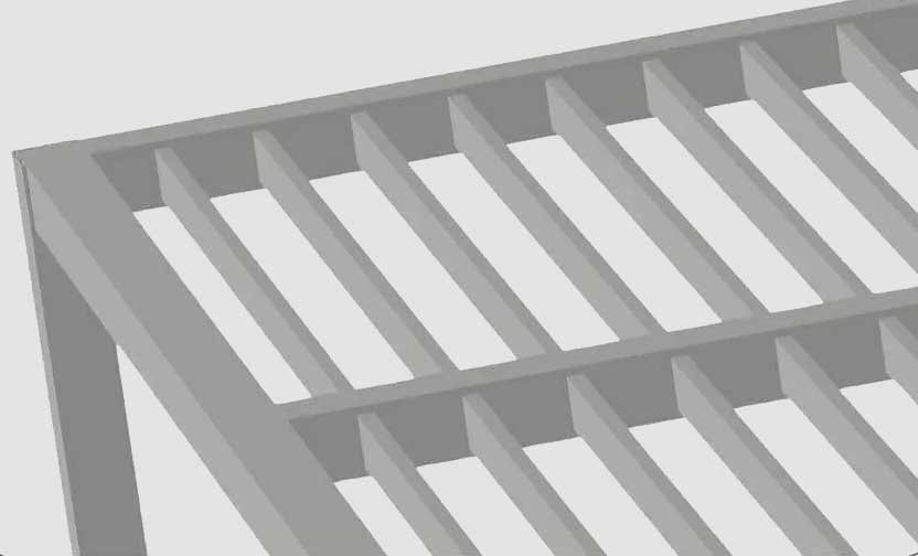 Contemporary louvered pergola positioned over a paved outdoor space in Long Island, NY