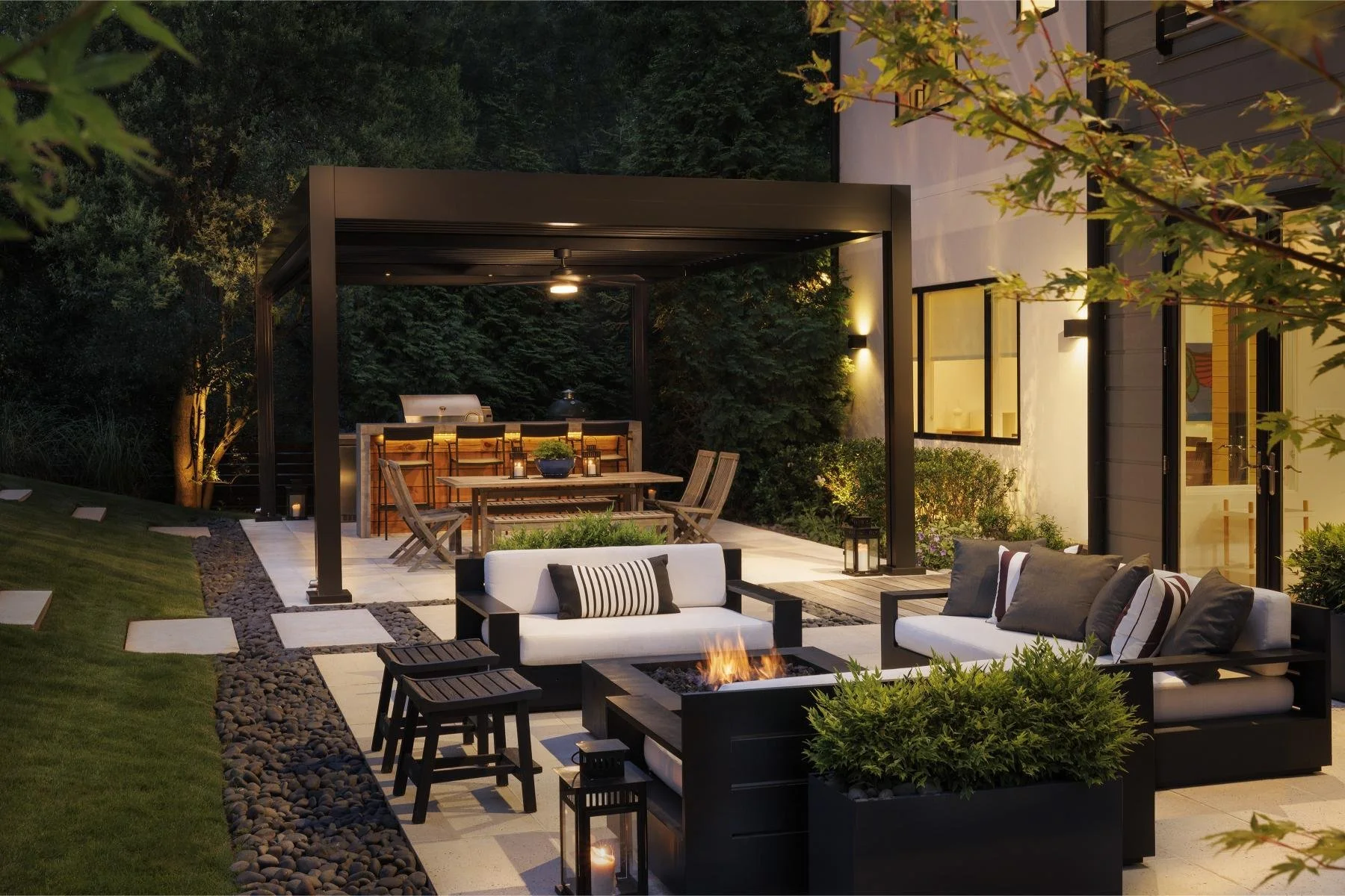 Outdoor lighting defining outdoor living spaces in Smithtown, NY