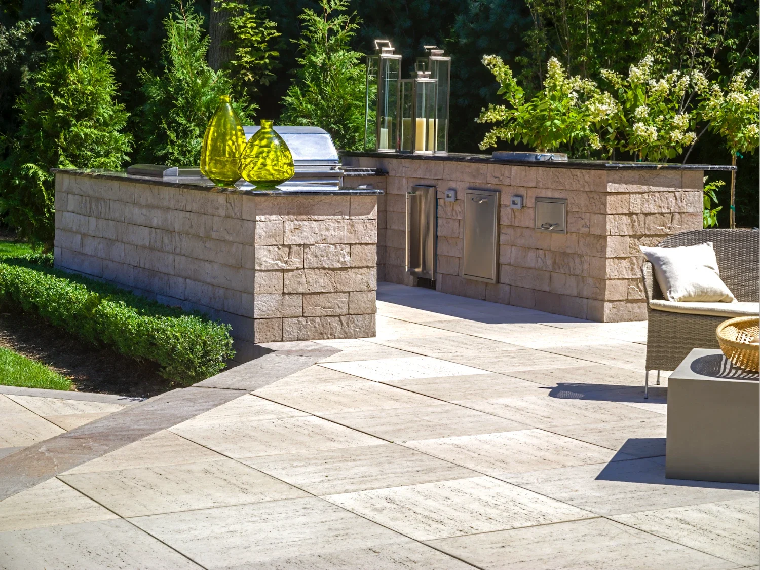 Custom patio and plantings featured in a landscape design portfolio in Northport, NY