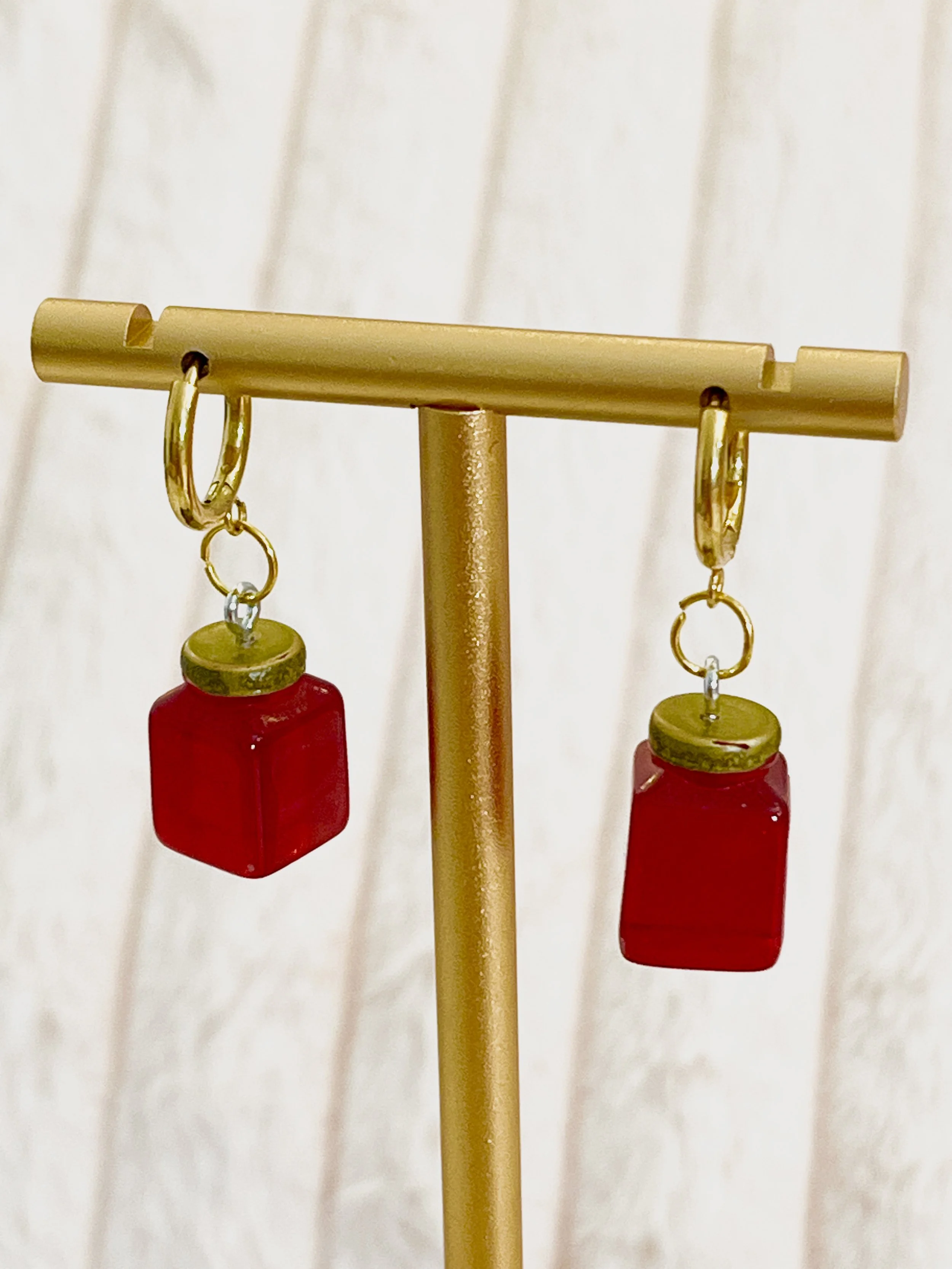 Mini Red Jar Charm Hoop Earrings