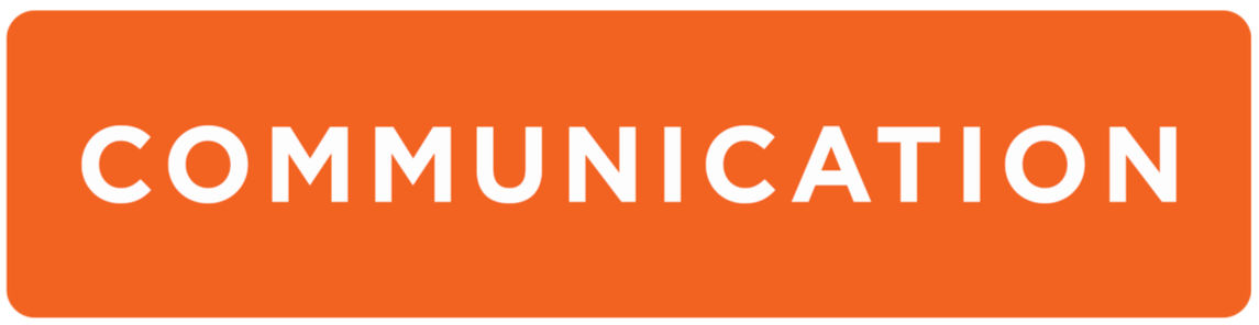 Orange rectangular sign with the word 'COMMUNICATION' in white uppercase letters.