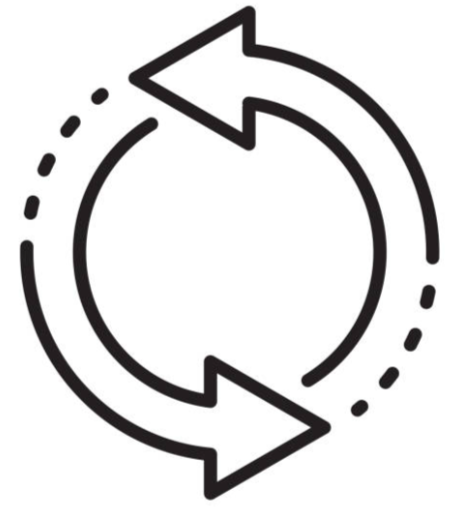 Two circular arrows forming a cycle, one solid and one dashed, indicating refresh or recycling.