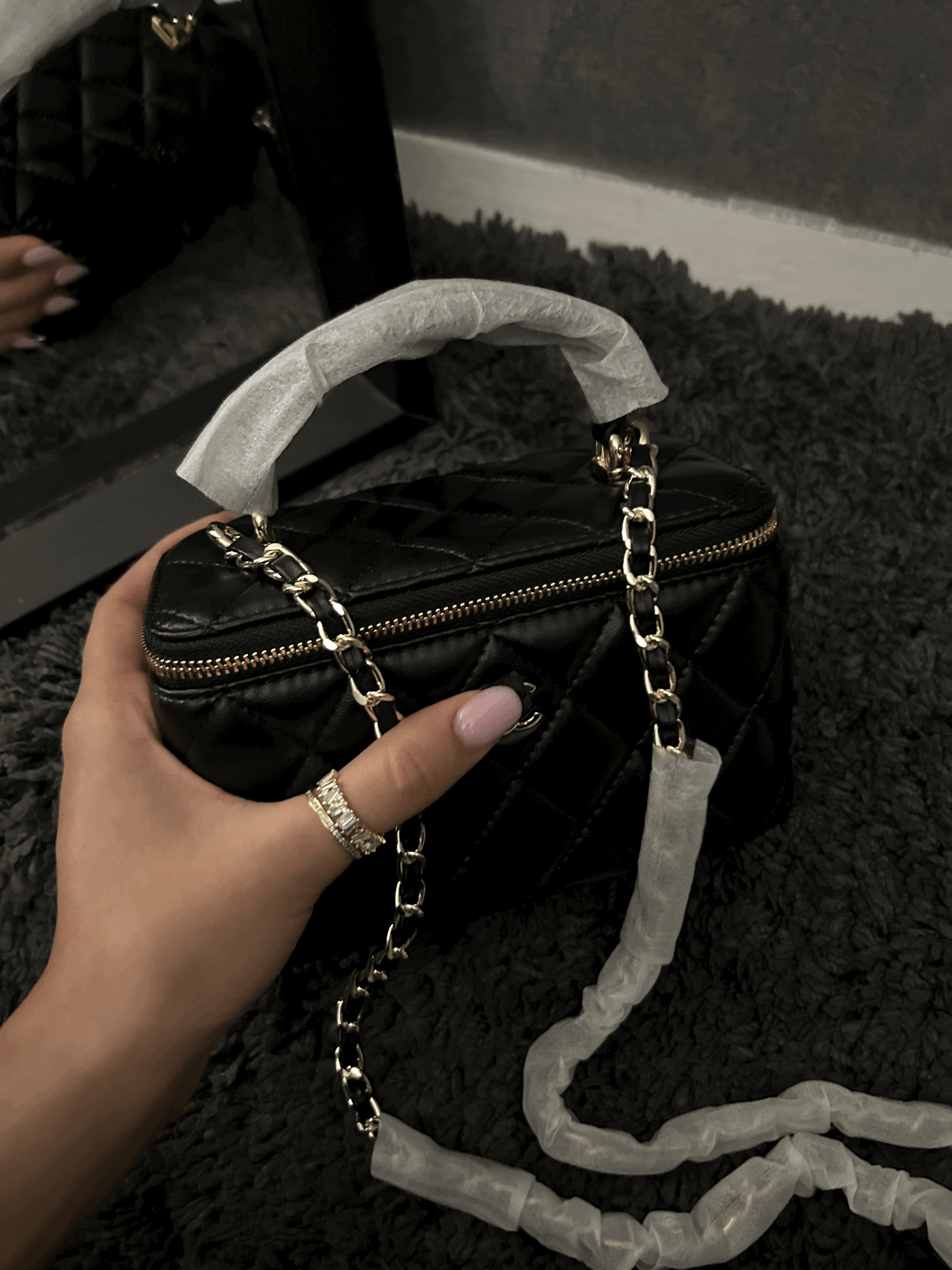 Large black vanity bag