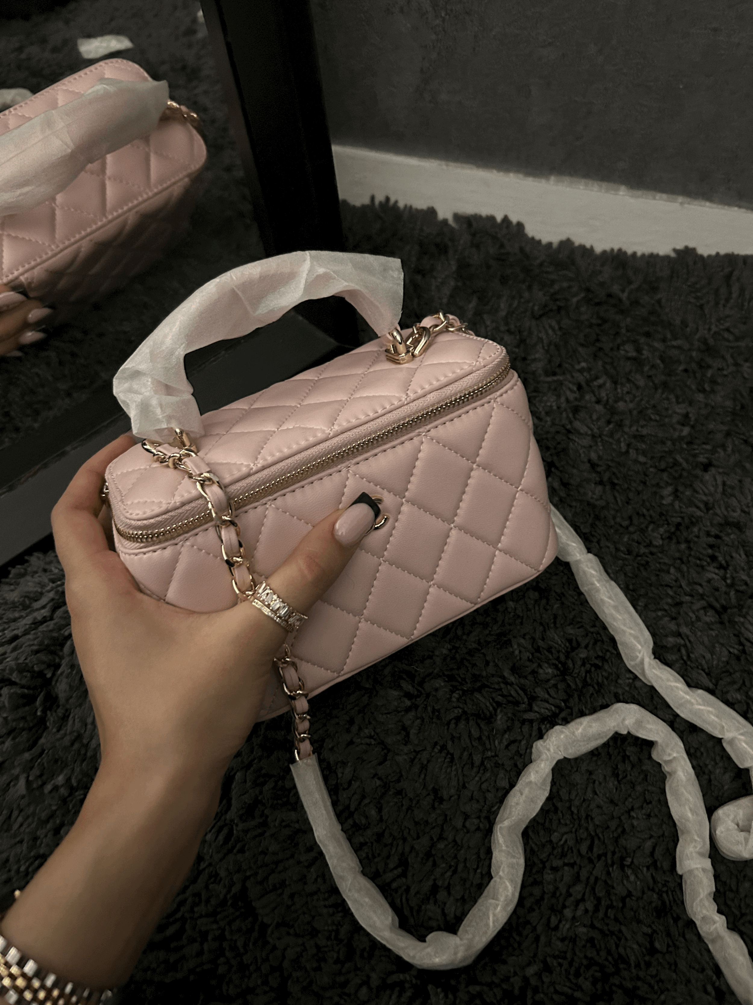 Large pink vanity bag