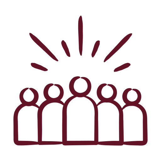 Icon of five people on stage or podium with rays or lines shining from above.