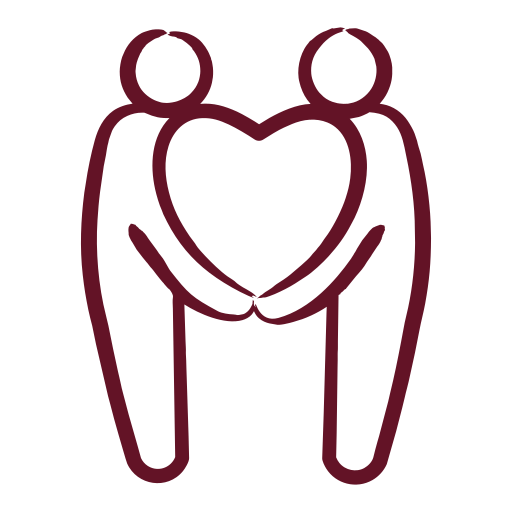 Line drawing of two people holding hands to form a heart shape