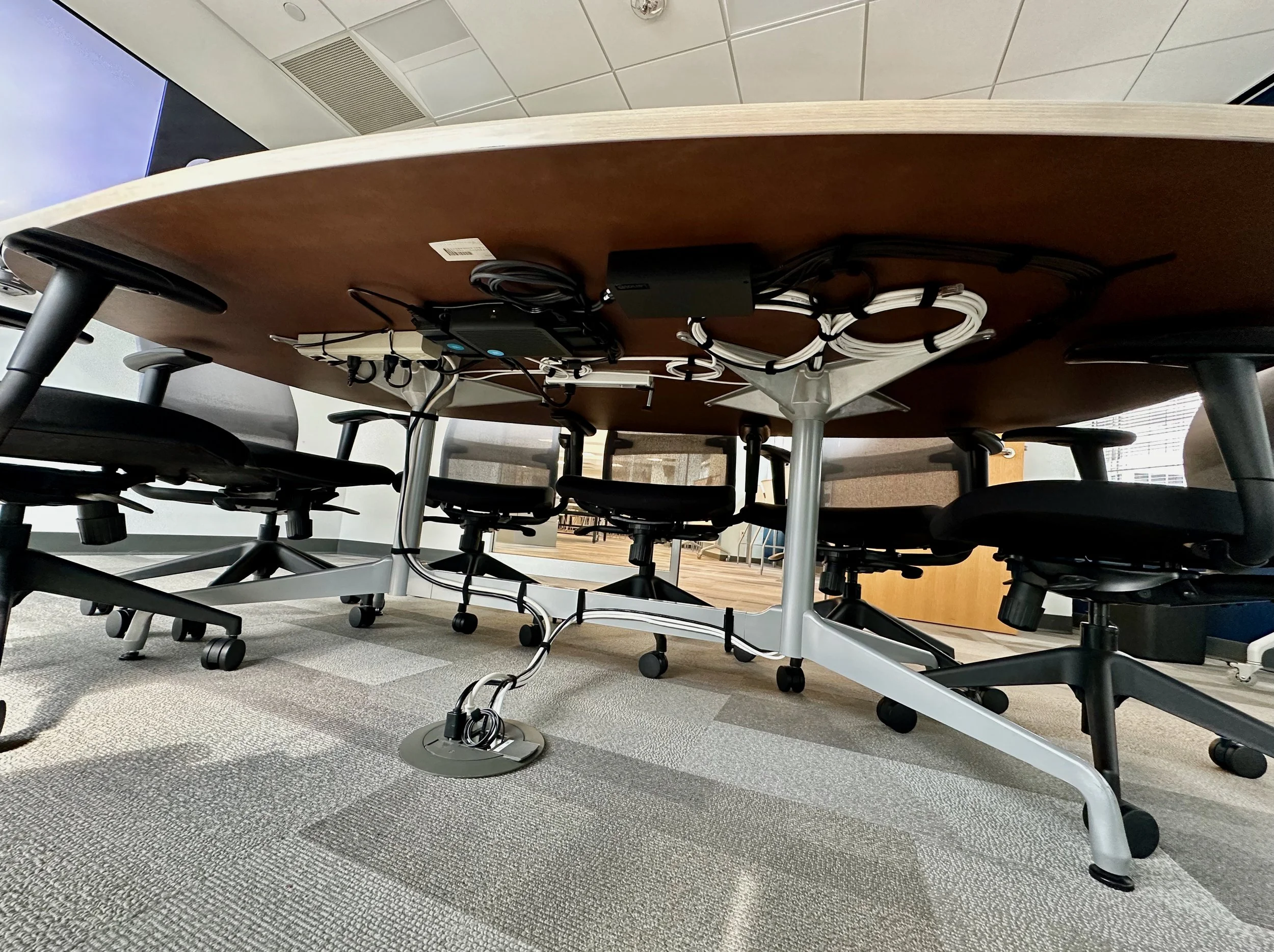 Conference room. Zoom MTR microsoft teams room cisco webex polycom cable management wiring