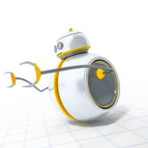 a robot rolling with its arms outstretched