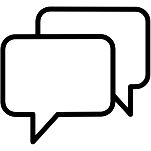 Two overlapping speech bubble icons with a minimalist design.