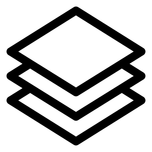 An abstract black and white icon representing three layered sheets or pages.