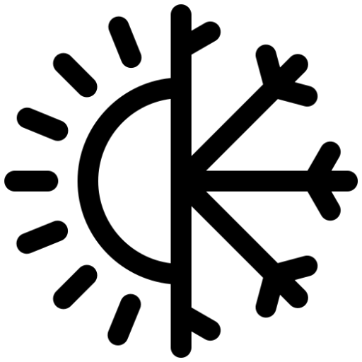 Icon depicting a combined sun and snowflake, representing weather with hot and cold conditions.