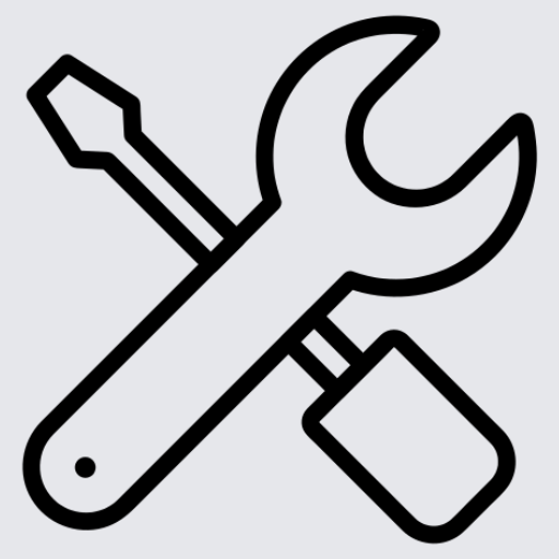 Outline icon of a screwdriver and a wrench crossed together.