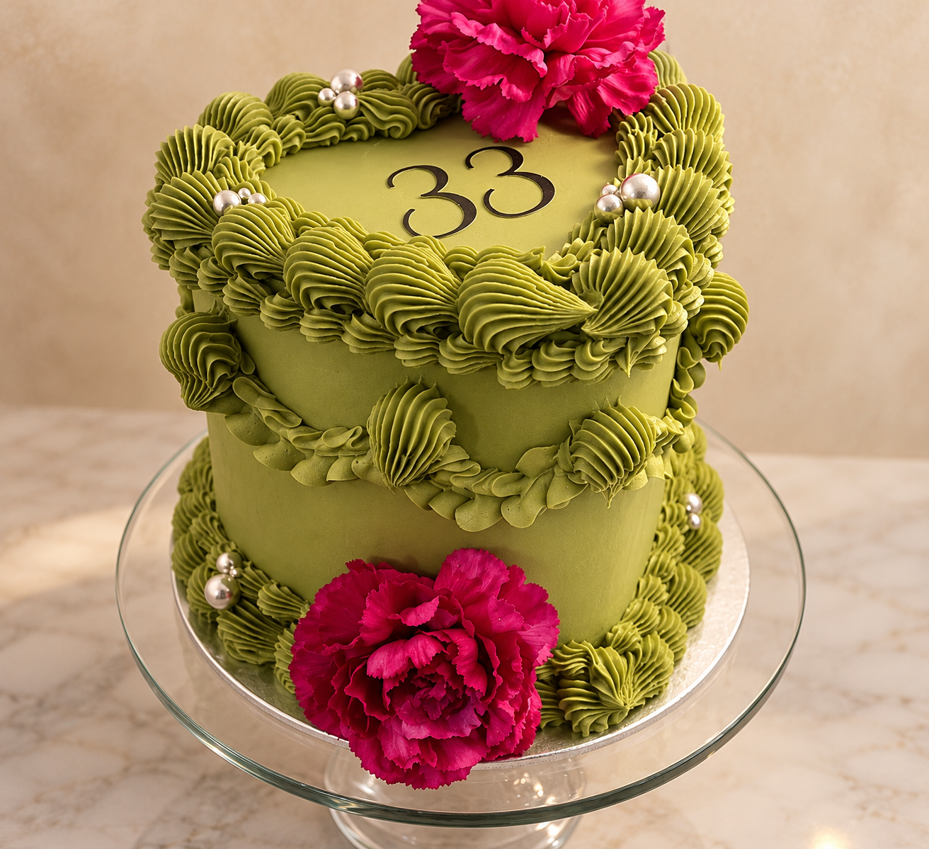 Elegant Olive Green 33rd Birthday Cake.png