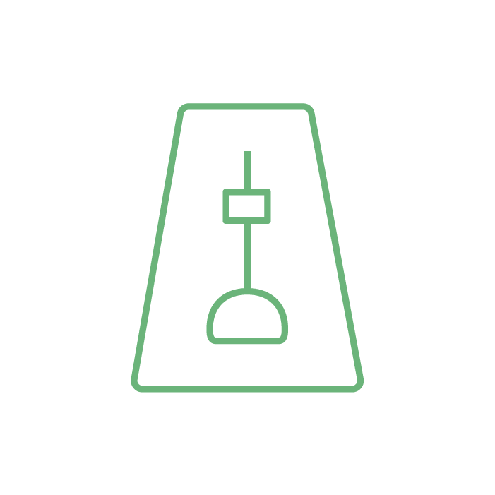 Green outline of a desktop computer mouse with a cord, on a black background.