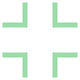 a black cross with four green borders on a white background