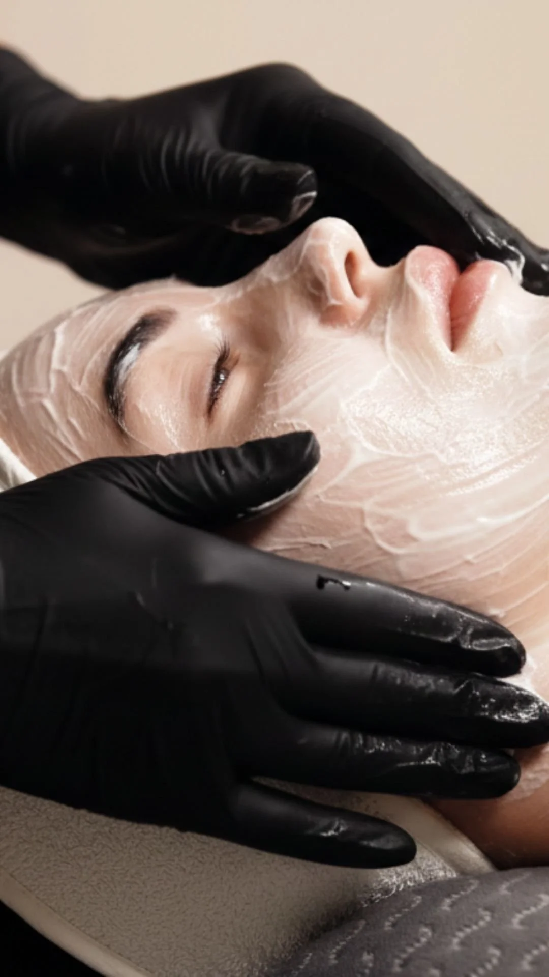 Female client with a face mask on