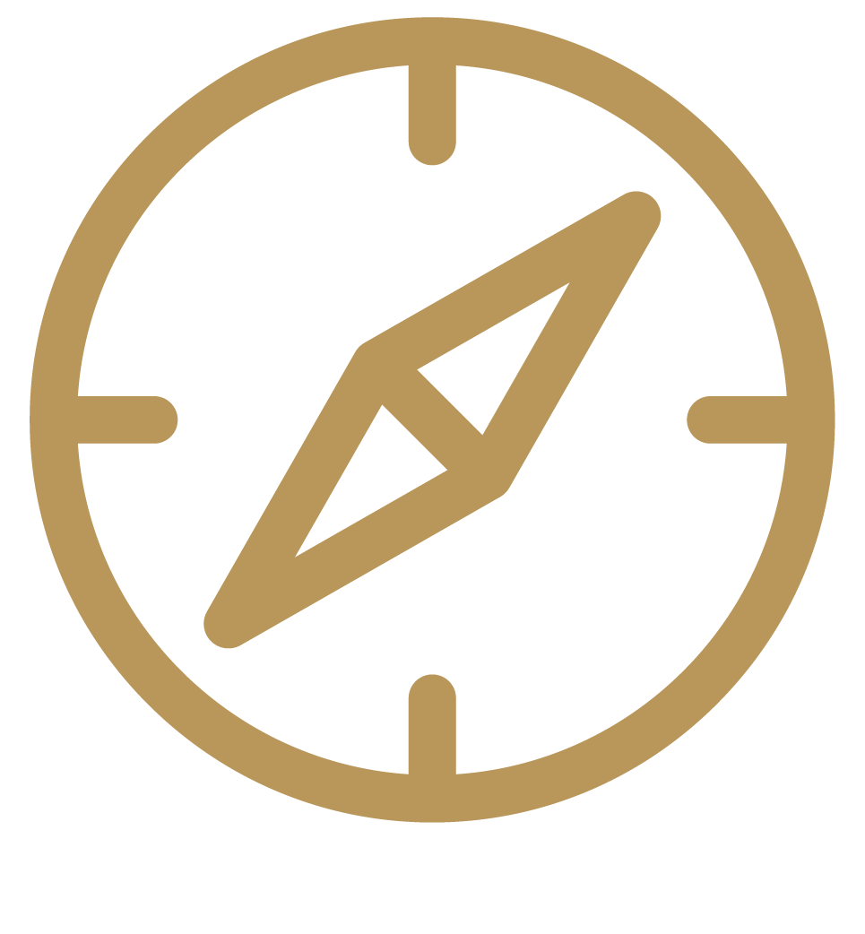 Gold compass icon.