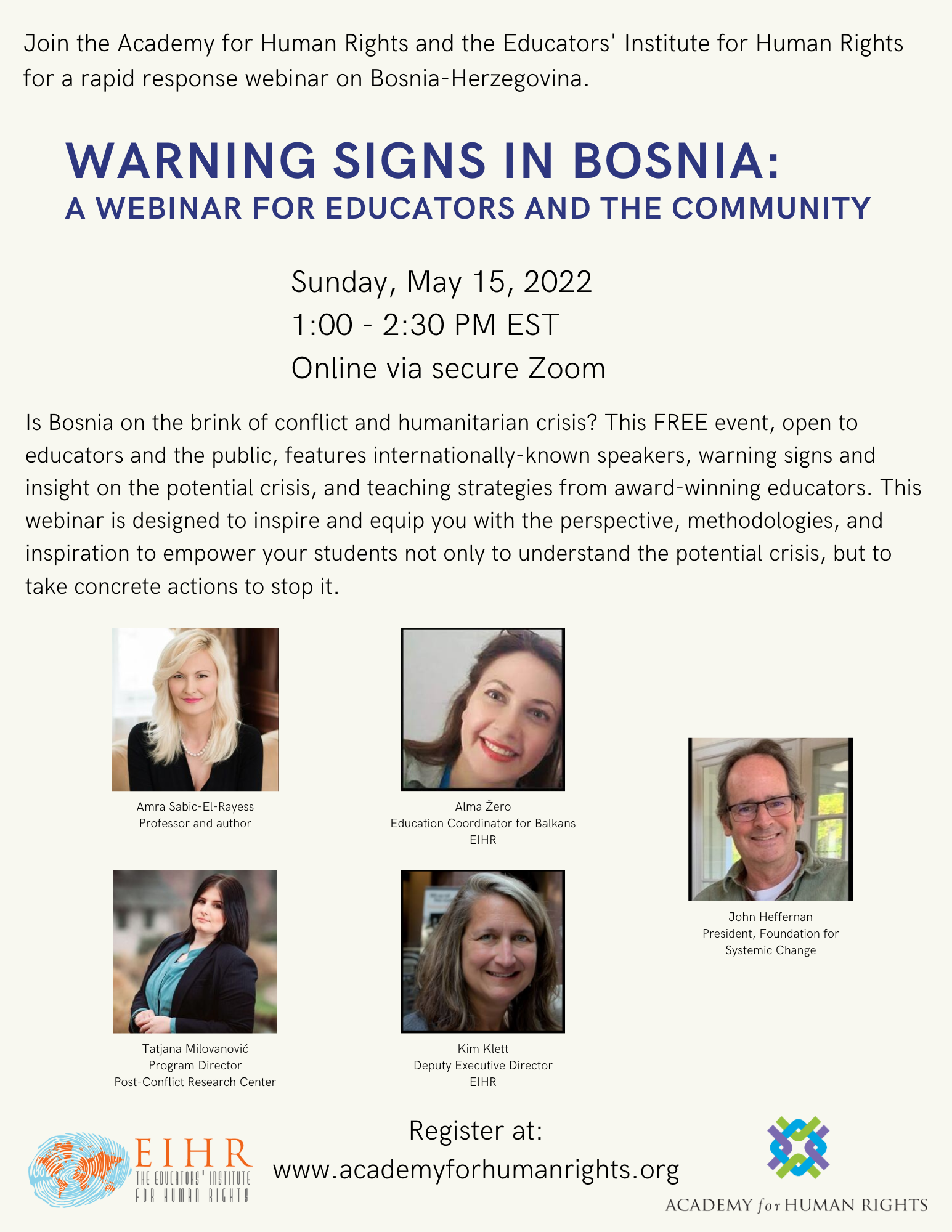 Warning Signs in Bosnia: a Webinar for Educators and the Community
