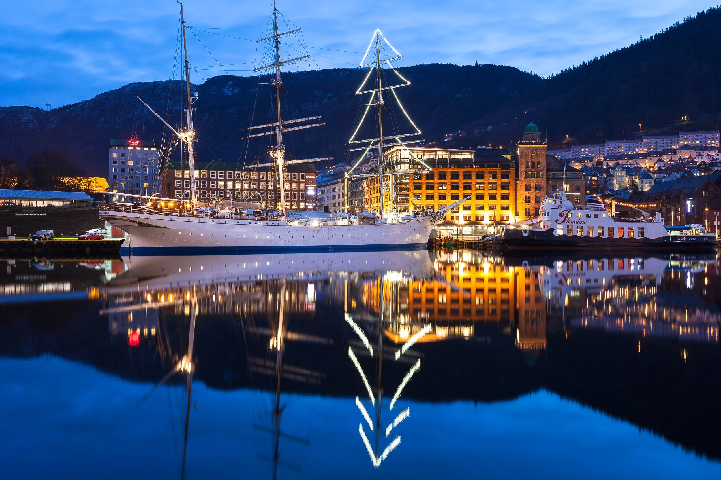 Tall ship Statsraad Lehmkuhl sails from Bergen, Norway
