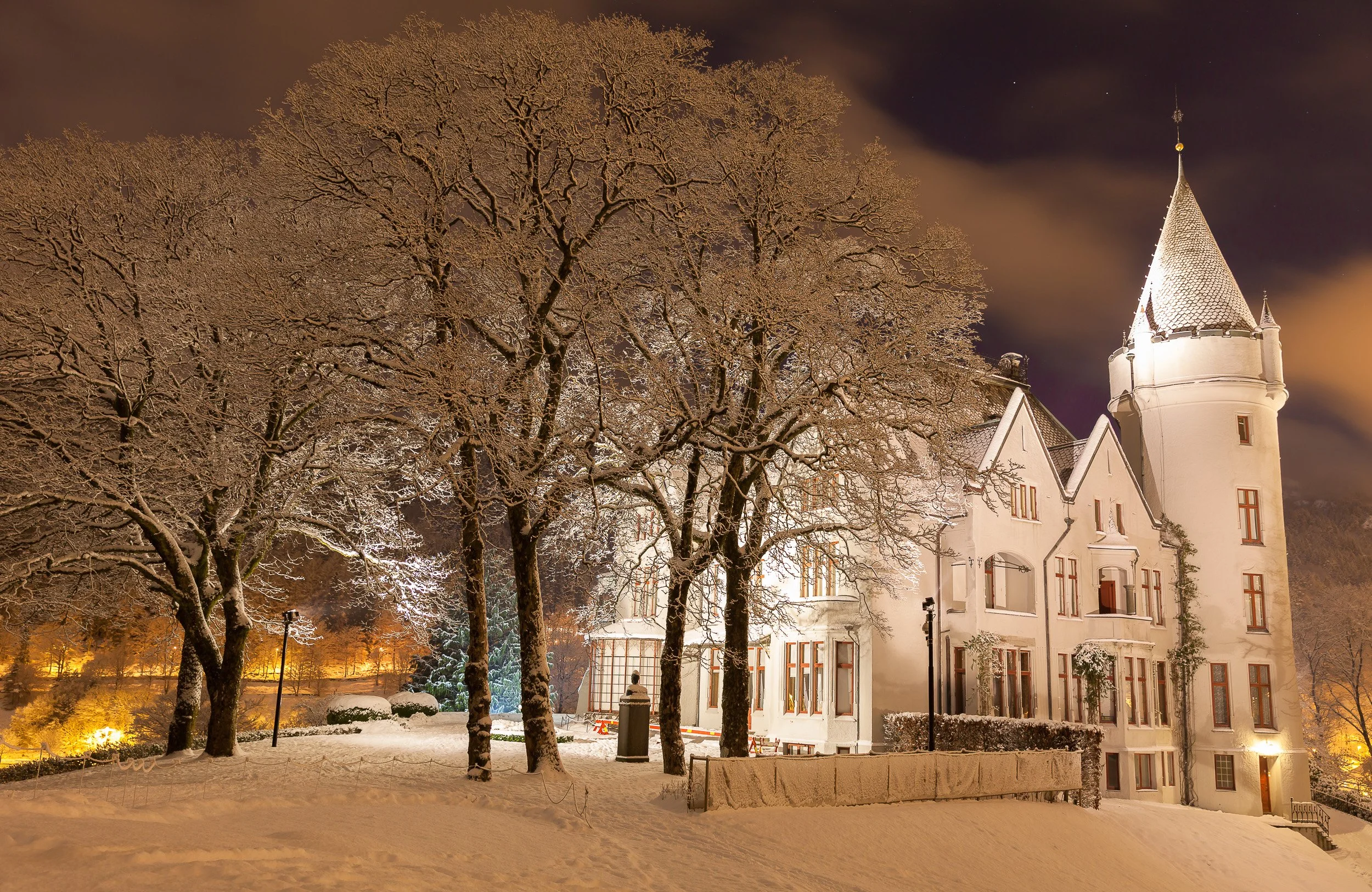 Beautiful winter at Gamlehaugen, Bergen—royal estate, Norway