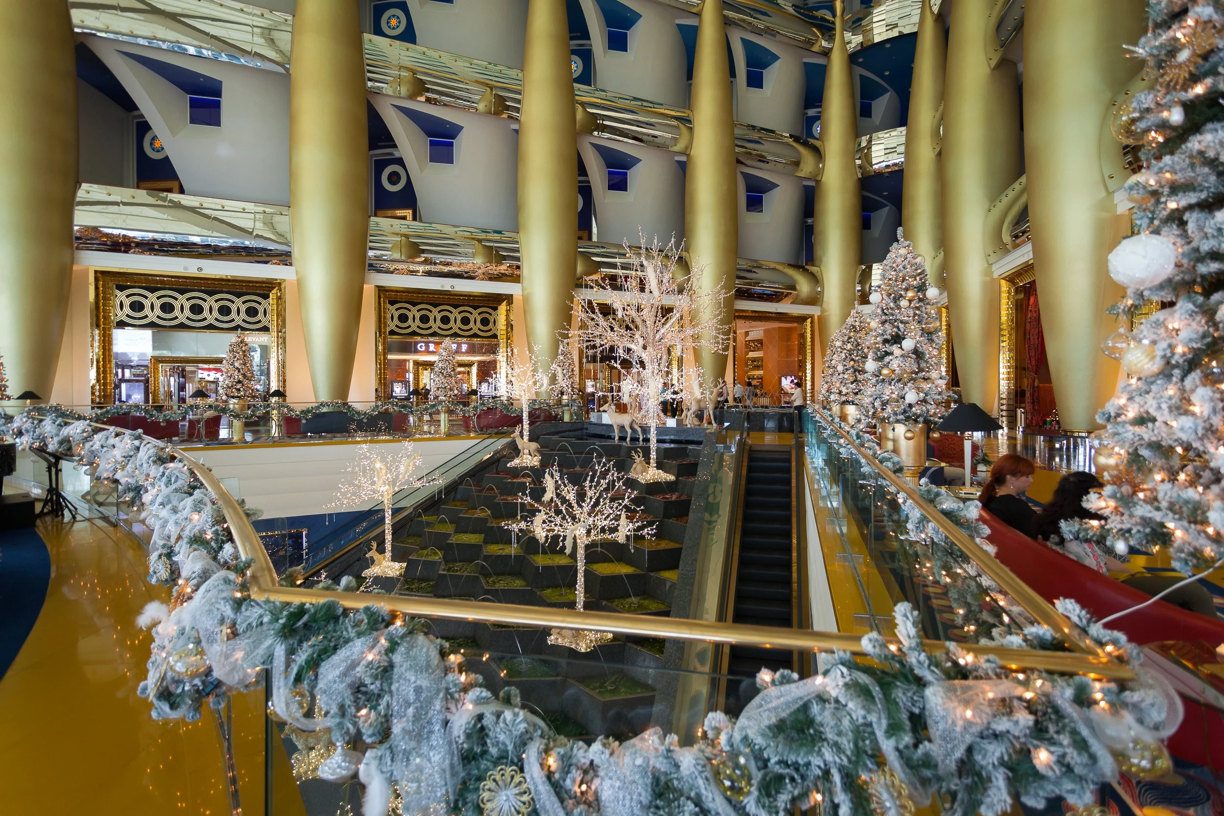 Festive winter décor inside Burj Al Arab, adding a theatrical seasonal touch to one of Dubai’s most lavish interiors.