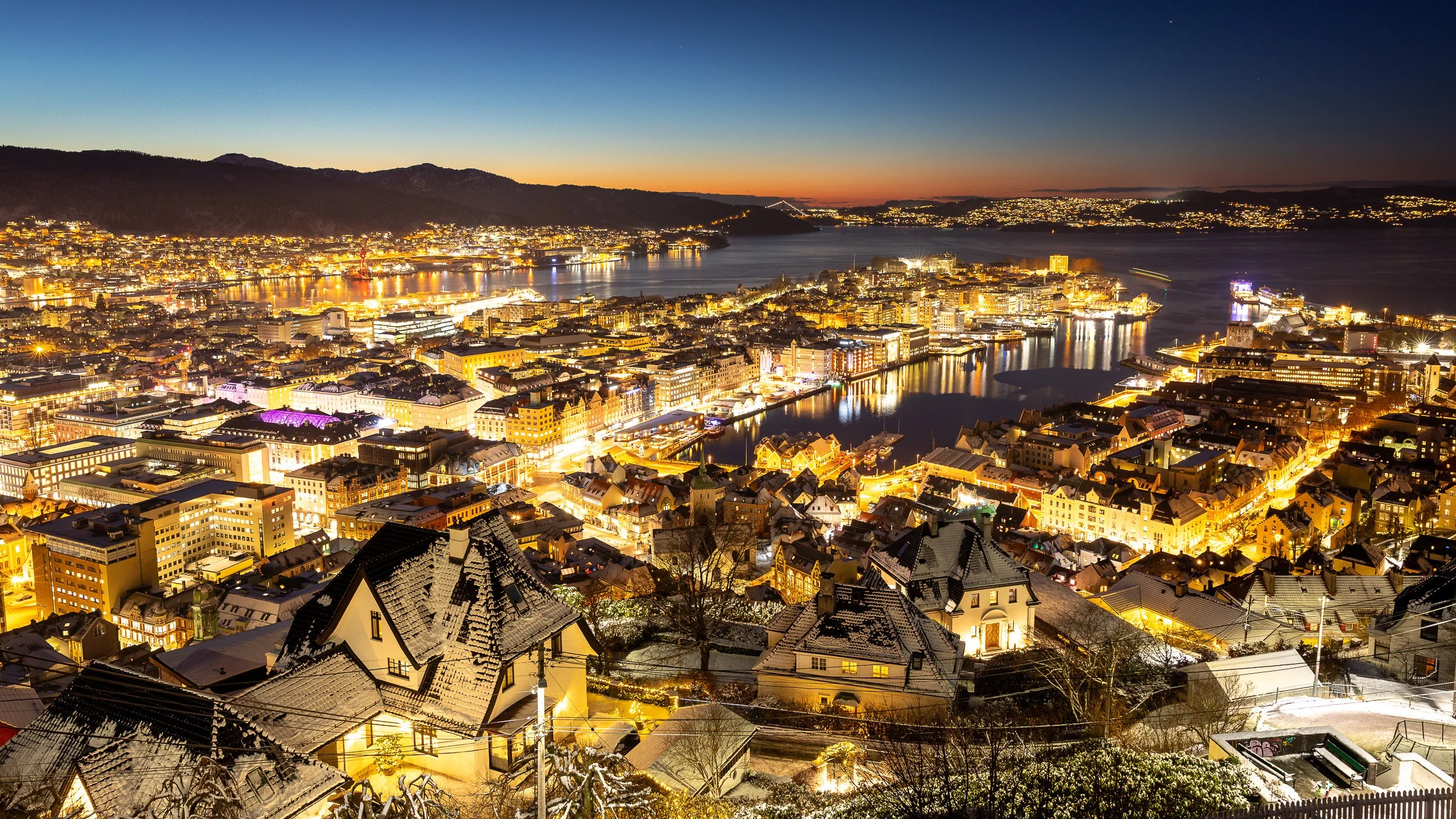 My hometown Bergen, Norway – coastal city captured in soft evening light with the harbour in the foreground.