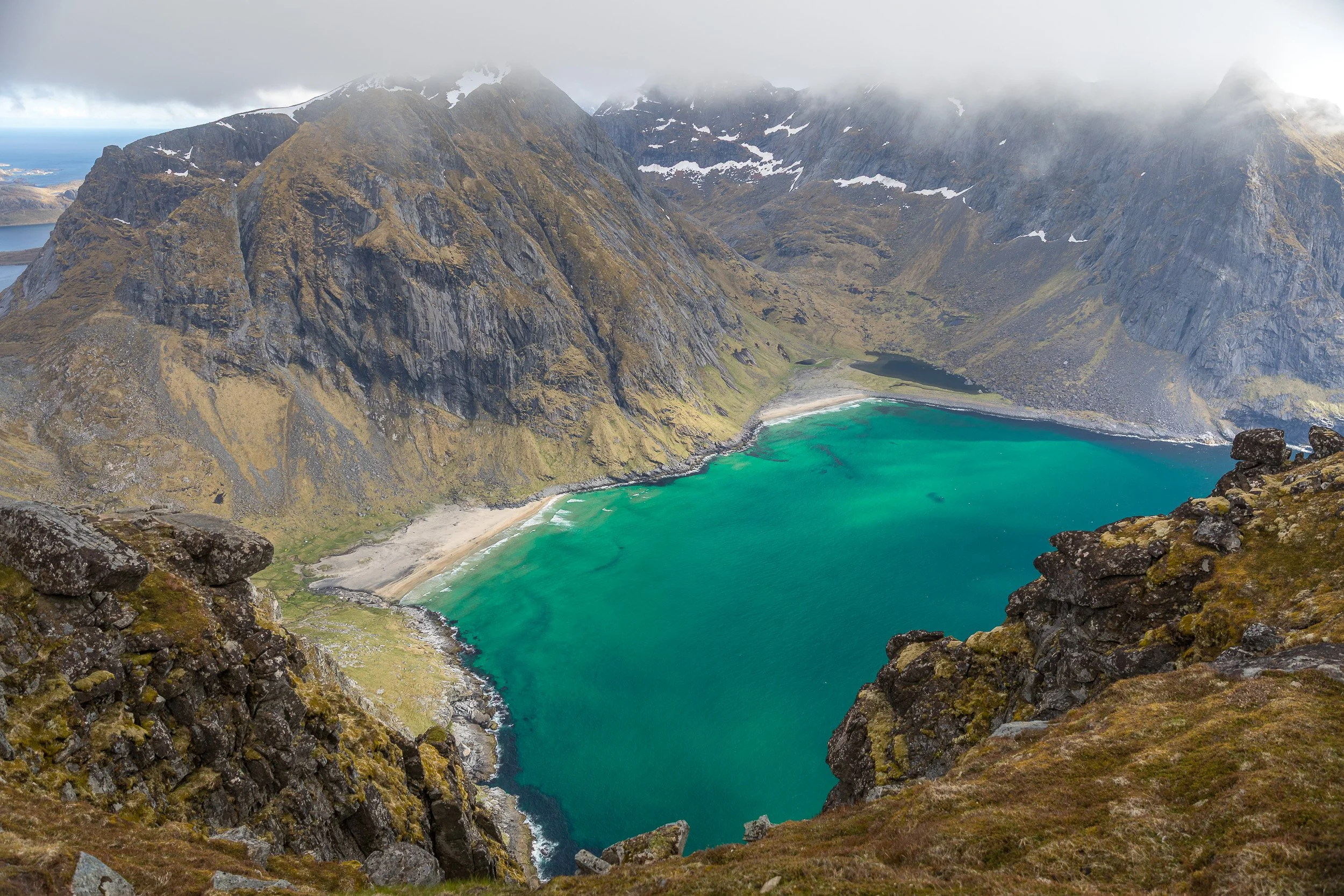 Kvalvika Beach in the Lofoten Islands, Norway – wild Atlantic-facing beach reached only by hiking over the mountains.