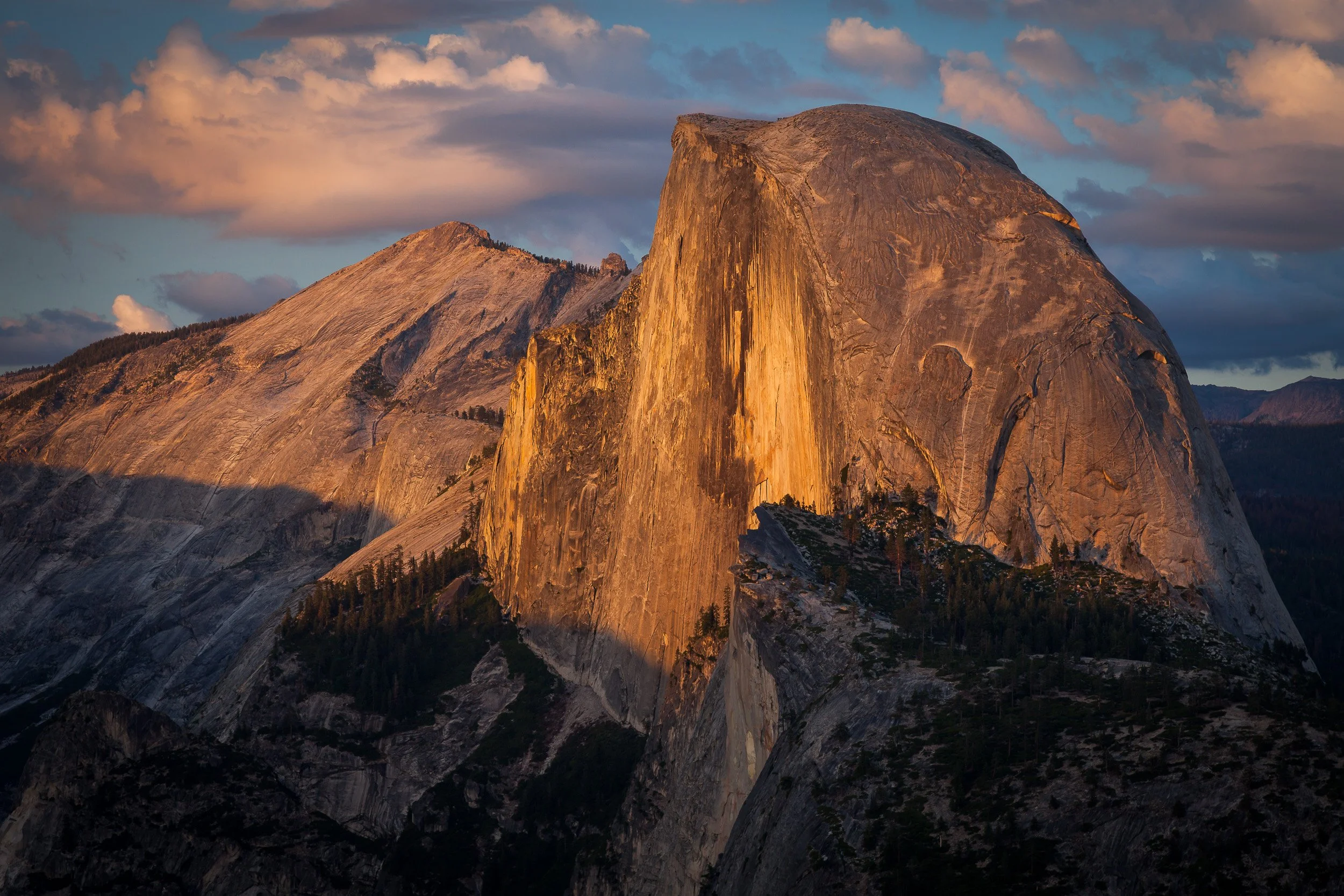 Half Dome glowing in warm evening light, Yosemite National Park, California.