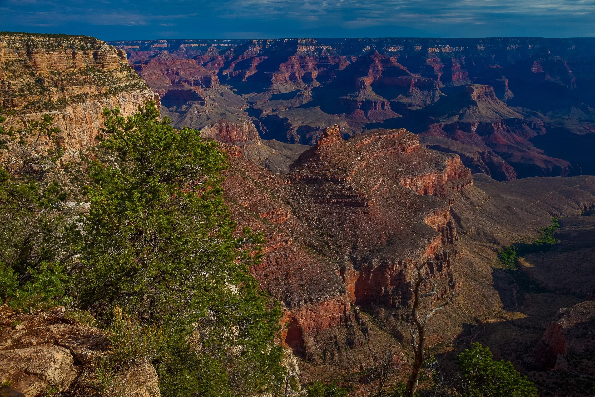 Morning light and shadow across the Grand Canyon, Arizona.