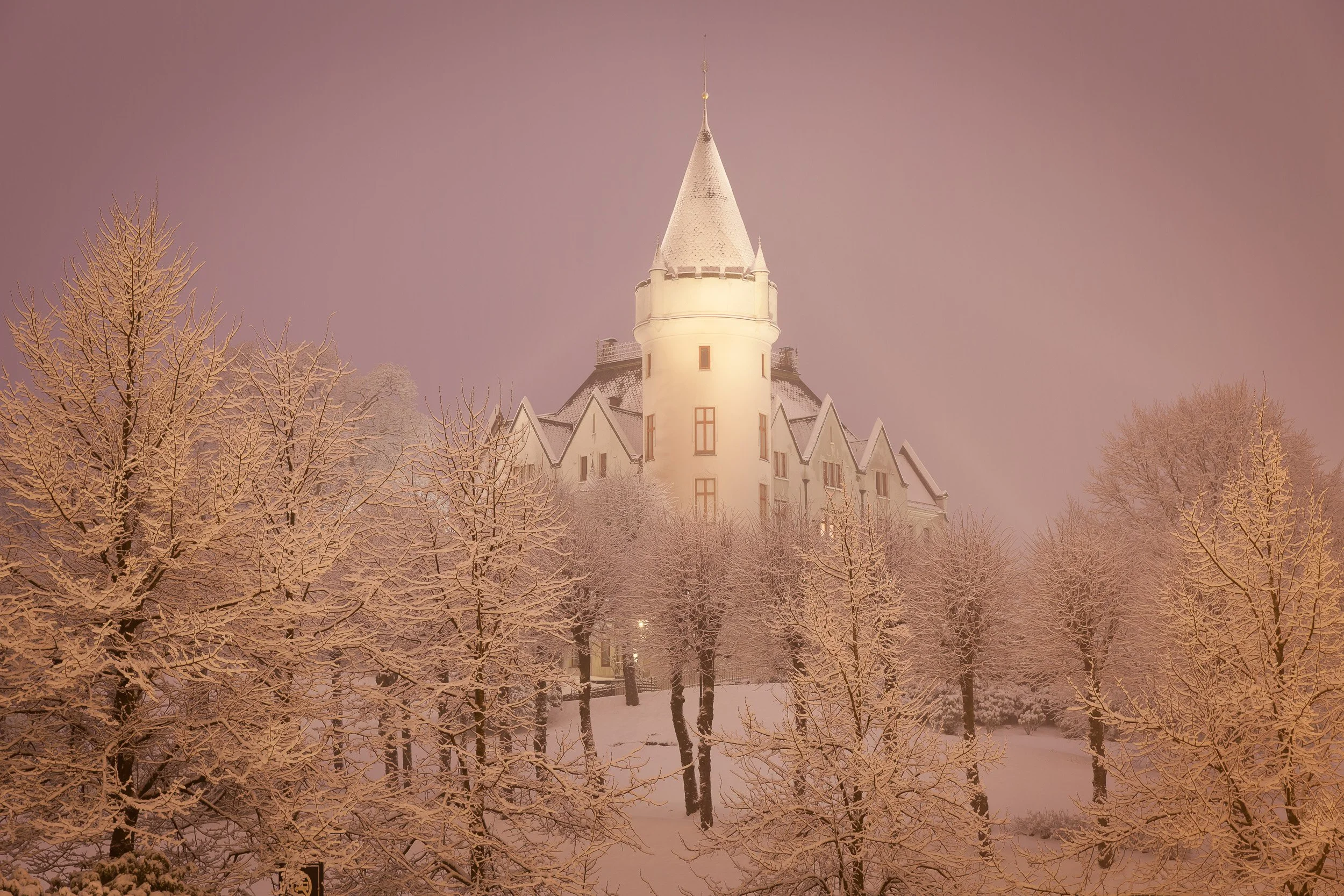 Beautiful winter at Gamlehaugen, Bergen—royal estate, Norway