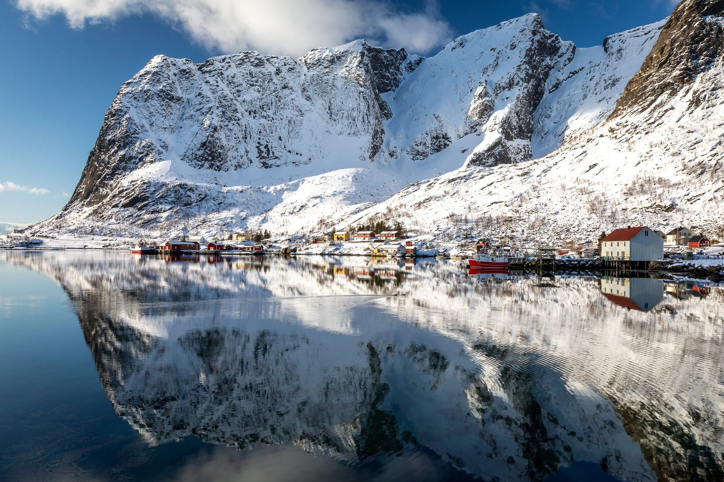 Mount Reinebringen in the Lofoten Islands, Norway – steep summit rising directly from the fjord with famous hiking trails.