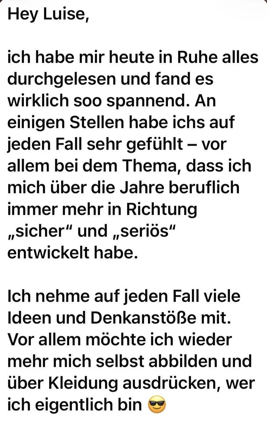 Screenshot einer Kundennachricht: Eine Kundin nimmt viele Ideen und Denkanstöße aus der Stilberatung mit.