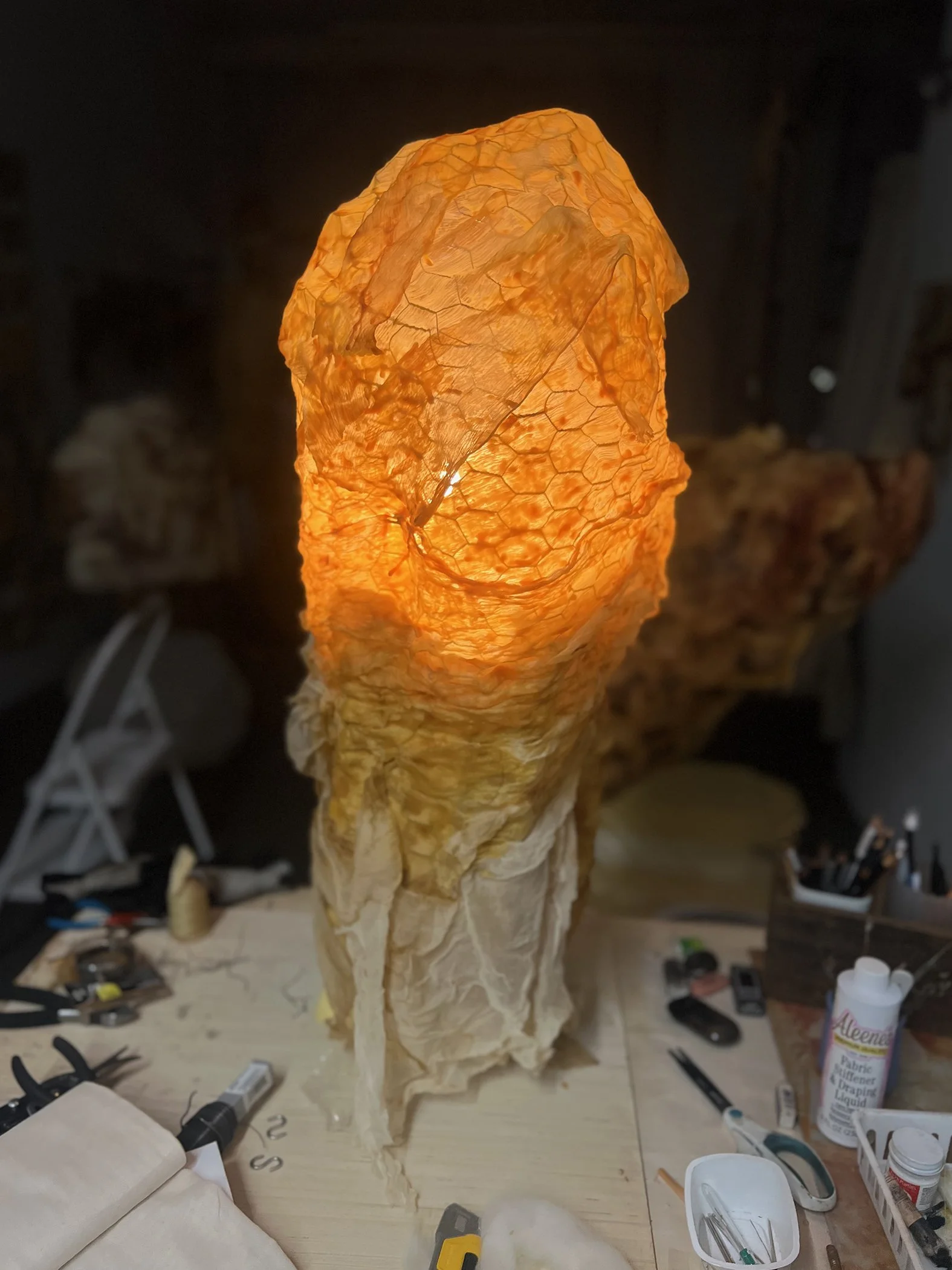 Artistic light sculpture, organic form using foam, wire, and silk fabric. Contemporary lighting design by Frankie Holt.
"Table Light | TWO"
$2,000