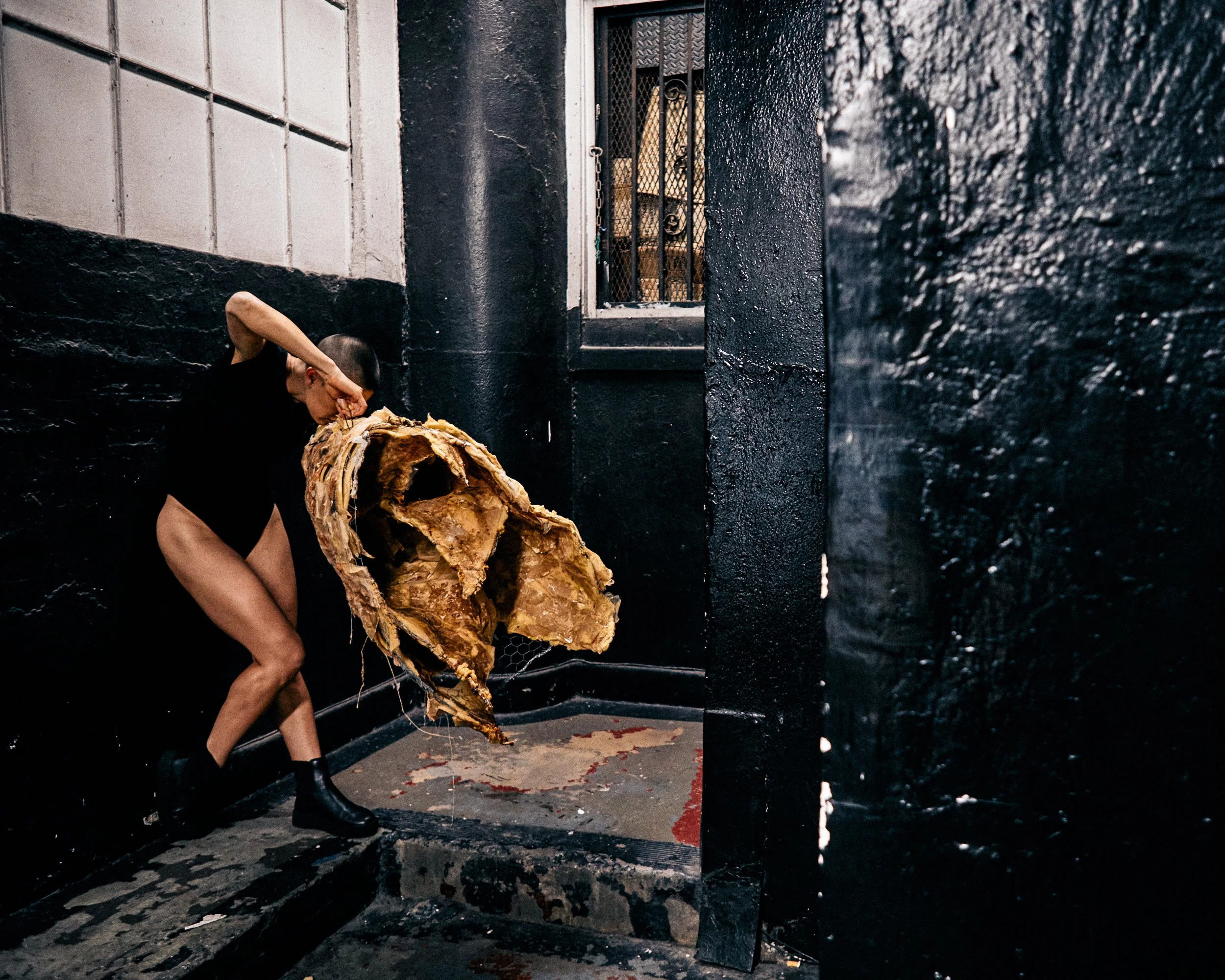 UNTITLED (Not Dead Yet), Environmental Documentation #4, 2026.
Archival pigment print.
Foam, chicken wire, beeswax, latex, paper, and wire.
This work is about the struggle to remain relevant in society. The piece is fighting with the body (power stru