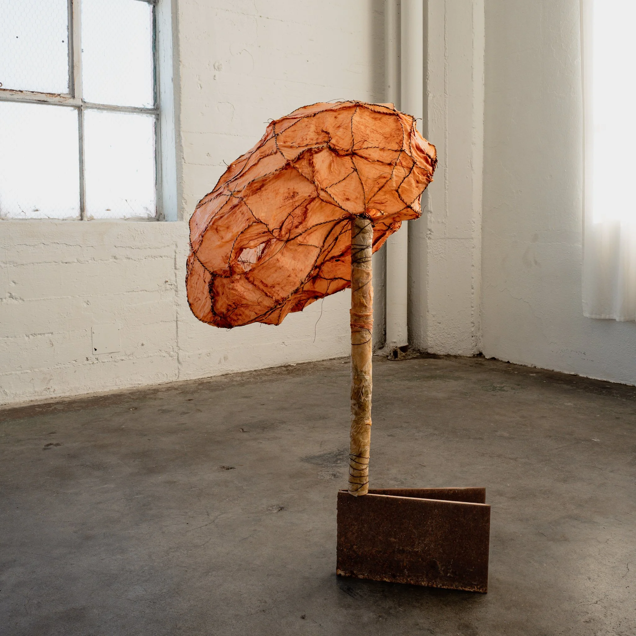 UNTITLED (COLLAPSE) | 48" x 11" x 10" | Fabric, wire, thread, beeswax, cardboard tube. 