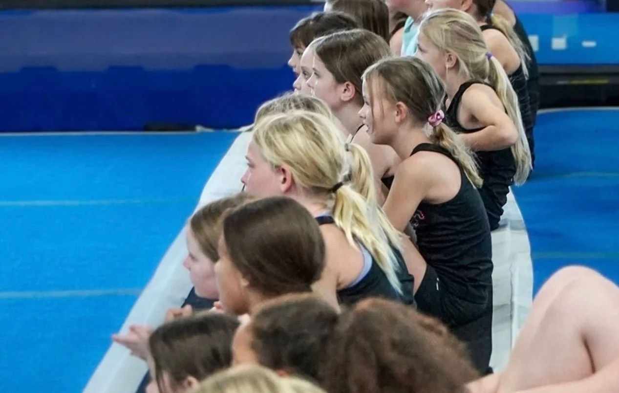 Dakota Spirit Cheer athletes watching a demonstration.
