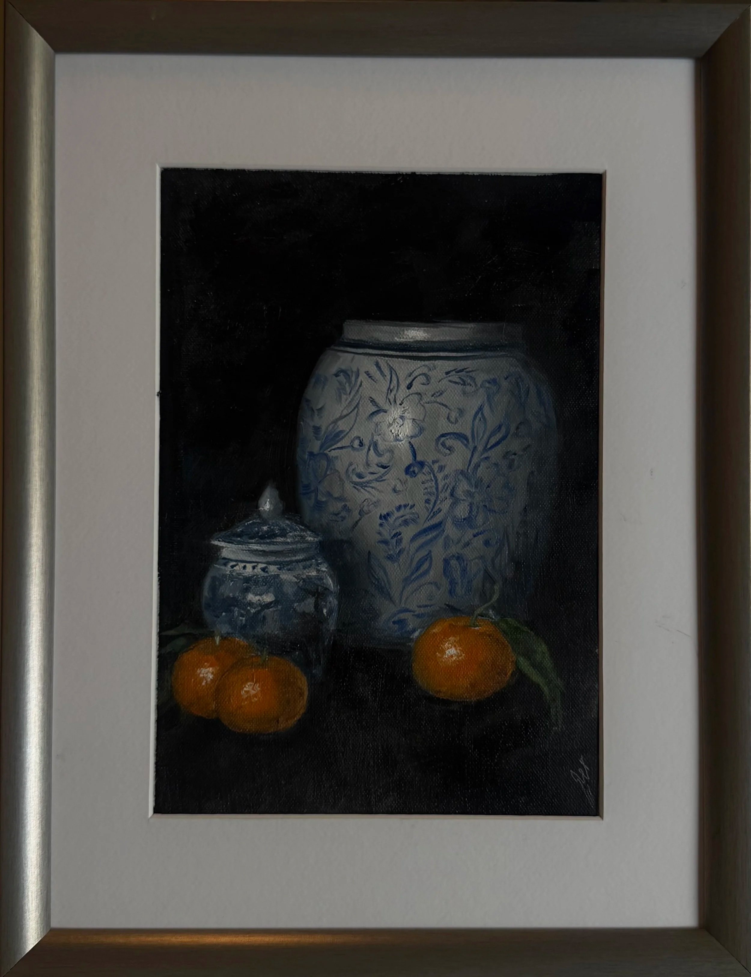 Blue porcelain and oranges, oil on canvas,2026 ,40*50cm , Framed ,1200sr