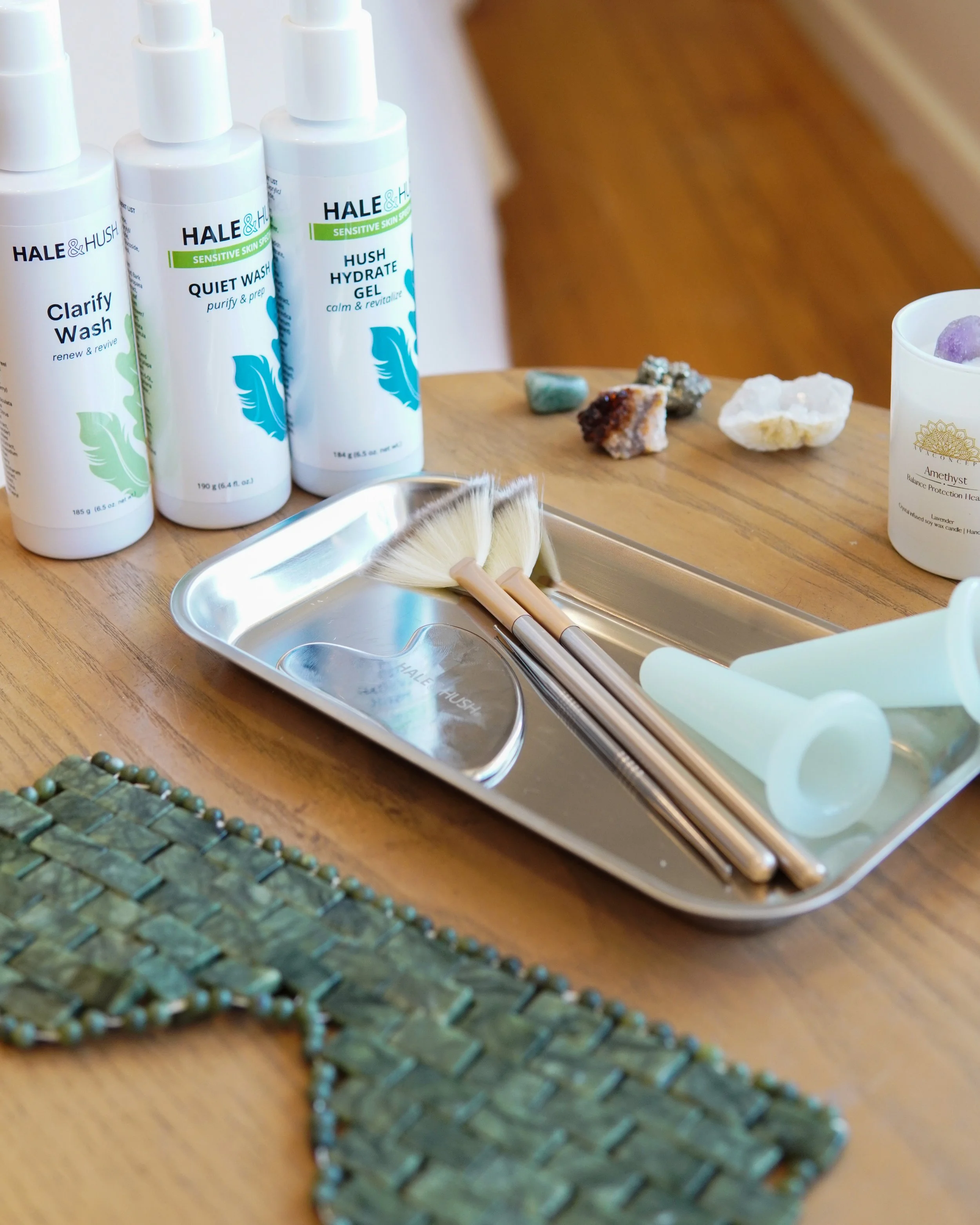 hale & hush products with other esthetician tools